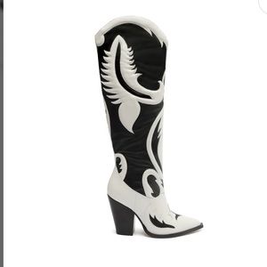 Schultz Black and White Leather Cowgirl Knee High Boots